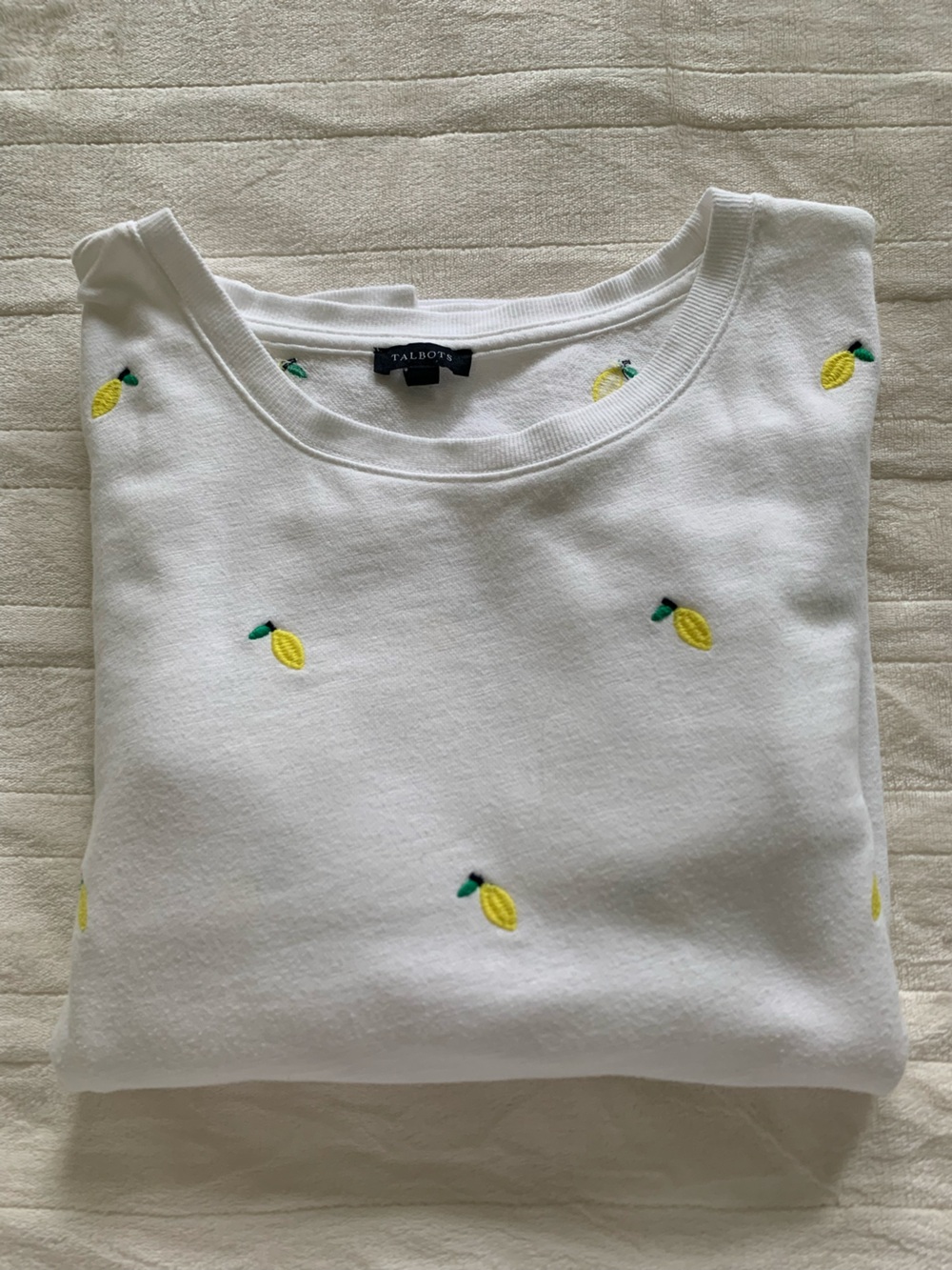 Talbots White Sweatshirt with Yellow Lemon Embroidery